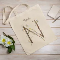 Elegant White Daffodils Floral Monogram N Custom Tote Bag