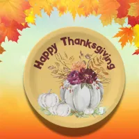 Simple White Pumpkin & Floral Thanksgiving | Paper Plates