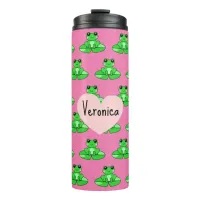 Personalized Cute Frog | Name in Heart Thermal Tumbler