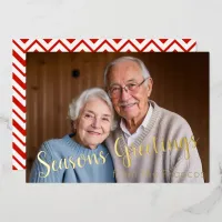 Photo with Red Zig-Zag Back Foil Holiday Card