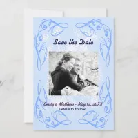 Blue Abstract Swirl Border Save the Date Flat Card