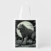 Vintage Werewolf in front of the Full Moon Grocery Bag