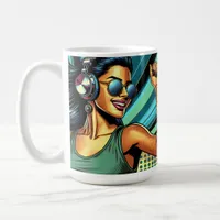 Pop Art Woman in Headphones Dancing Coffee Mug