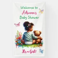Baby Girl and her Teddy Bear | Girl's Baby Shower Banner