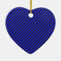 Black Blue Thin Diagonal Stripes Ceramic Ornament