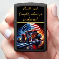 Flaming hot rod with American flag backdrop Zippo Lighter