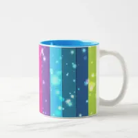 Cute Rainbow Stripes Sparkles and Flares Two-Tone Coffee Mug