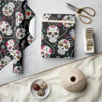 Sugar Skulls and Swirls Black ID725 Wrapping Paper