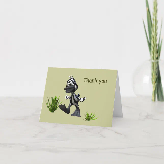 Cute Cartoon Zebra Duck Thank You Card