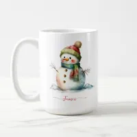 Winter Watercolor Snowman Personalized Christmas Coffee Mug