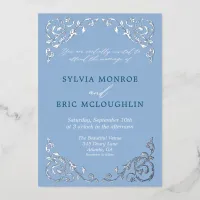 Vintage Dusty Blue Victorian Formal Wedding Foil Invitation