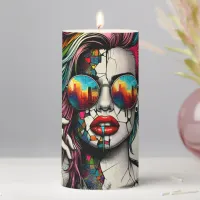 Grunge Art | Fractured Woman Abstract Pillar Candle
