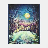 Silent Night Winter Full Moon Fleece Blanket