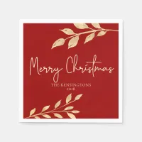 Elegant Christmas Red and Gold Leaves Napkins