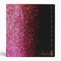 Partial pink glitter gradient and black chic 3 ring binder