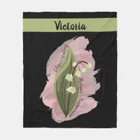 Lily of the Valley Happiness Personalized Black Fleece Blanket