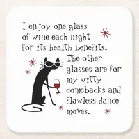 Witty Comebacks Wine Quote Black Cat Square Paper Coaster