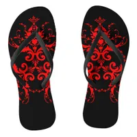 Romantic, Elegant Vintage Damask Red Goth  Flip Flops