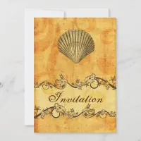 rustic, vintage ,seashell beach wedding invites