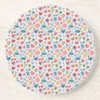 Crayon Pastel Heart & Flowers Coaster