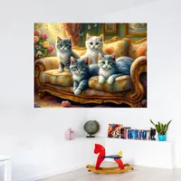 Cats on the sofa - cute scene in vintage look poster