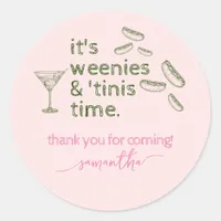 Funny Pink Weenies & Tinis Martini Birthday Party Classic Round Sticker