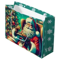 Vintage Santa and Cookies Christmas Large Gift Bag