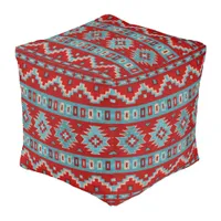 Southwest Mesas Turquoise & Red 18in Square Pouf