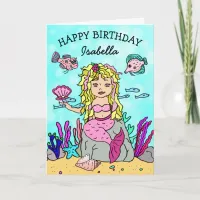 Pretty Pink and Blonde Mermaid Happy Birthday Card