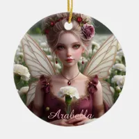 Beautiful January Fairy in Carnations Ceramic Ornament