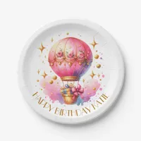 Pretty Pink and Gold Hot Air Balloons Personalized Paper Plates