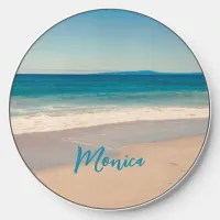 Personalized Aqua Teal Beach Photo Wireless Charger