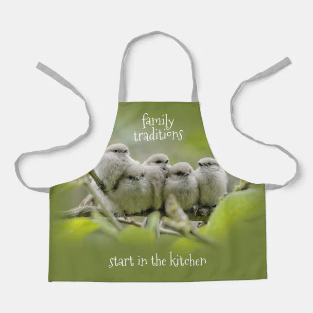 Heartwarming Cute Bushtits Songbirds Family Photo Apron