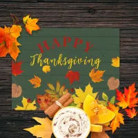 Happy Thanksgiving Fall Colorful Foliage On Wood Postcard