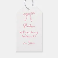 Chic Custom Pink Coquette Bow Bridesmaid Proposal Gift Tags