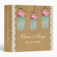 Burlap Pink Hydrangeas Mason Jar Wedding Planner Binder