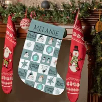 Cute Teal Snowman Large Christmas Stocking