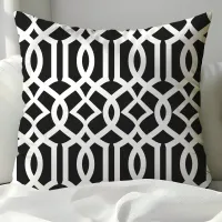 Chic Black and White Moroccan Trellis Pattern Throw Pillow