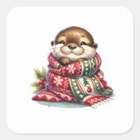 The Christmas Otter in a Scarf Square Sticker