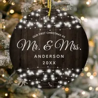 Our First Christmas As Mr. & Mrs. String Lights Ceramic Ornament