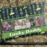 "Lucky Daddy" Shamrock Clover Pattern Blue Photo Accent Pillow