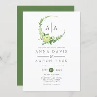 Watercolor Greenery Monogram Wreath Wedding Invitation