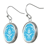 Damask Victorian Vintage White & Sky Blue Drop Earrings