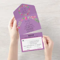 Pink Floral Greenery Lavender Purple Chic Wed RSVP All In One Invitation