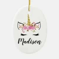 Unicorn Face With Eyelashes Personalized Name Ceramic Ornament