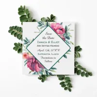 Mauve  and Burgundy Floral Wedding Save the Date Invitation