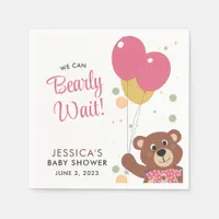 We Can Bearly Wait Cute Pink Baby Girl Shower Napkins