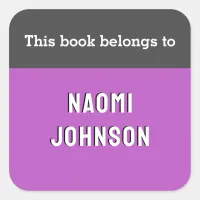 This Book Belongs To Modern Magenta Purple Custom Square Sticker