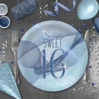 Sparkling Swirls Sweet Sixteen Blue ID652 Paper Plates