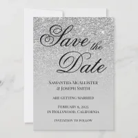 Antique Silver Glitter Gradient Save The Date